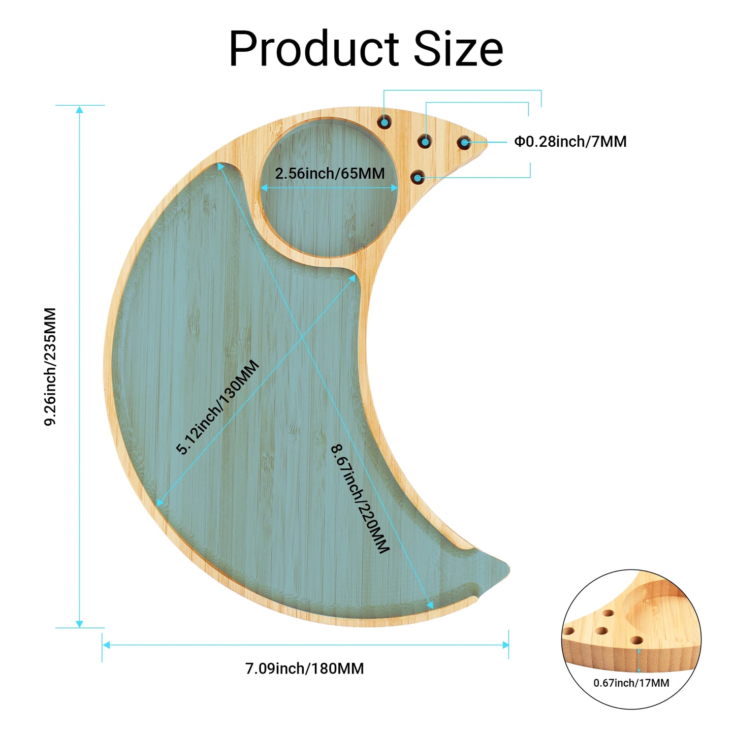 Cute Bamboo Rolling Tray, Moon Large Smoke Tray, Cigarette Tray with Pre Rolled Cone Holder and Grinder Slot(9.26x7.09inches)