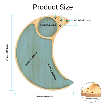Cute Bamboo Rolling Tray, Moon Large Smoke Tray, Cigarette Tray with Pre Rolled Cone Holder and Grinder Slot(9.26x7.09inches)