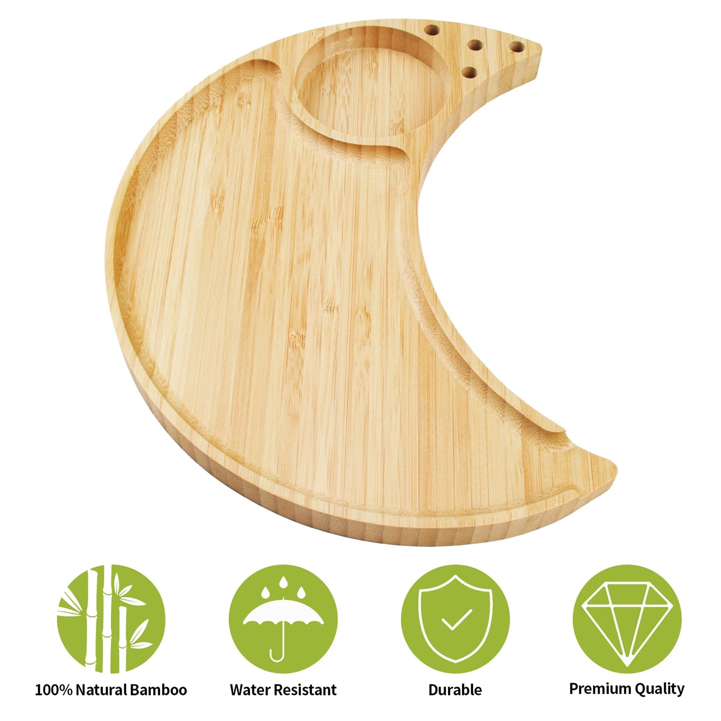 Cute Bamboo Rolling Tray, Moon Large Smoke Tray, Cigarette Tray with Pre Rolled Cone Holder and Grinder Slot(9.26x7.09inches)