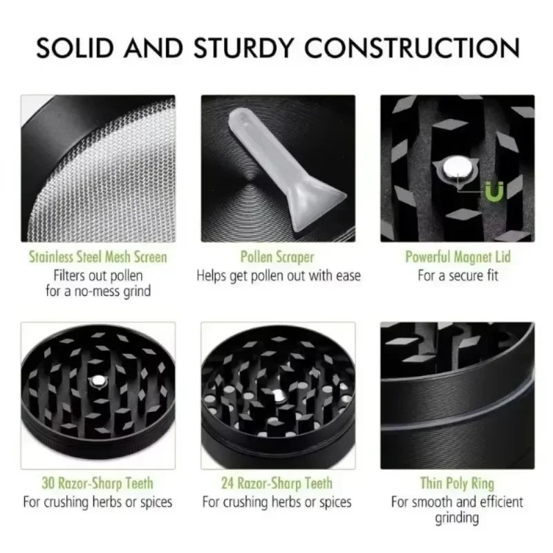 1.6/2inch Metal Herb Grinder Manual Tobacco Spice Mill Pepper Crusher Cigarette Raw Grass Grinder Smoking Kitchen Accessories